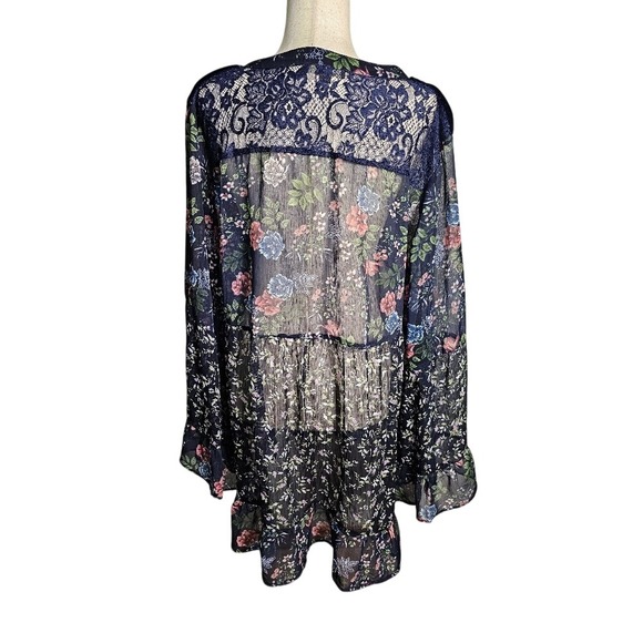 Suzanne Betro Boho Floral Velvet Sheer Lace Top Plus Size 3x with ruffle - Picture 4 of 14